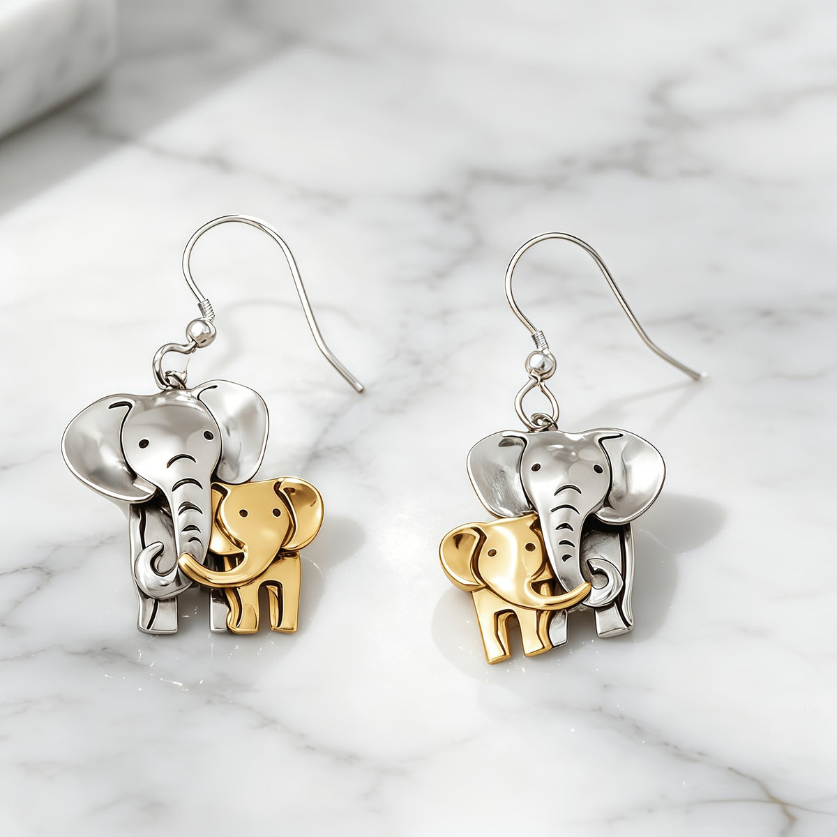 Elegant Two-Tone Elephant Earrings