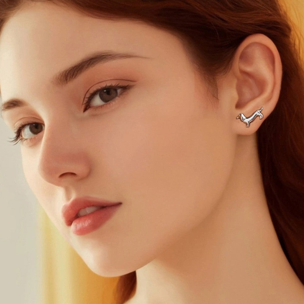 18k Cute Dachshund Stud Earrings