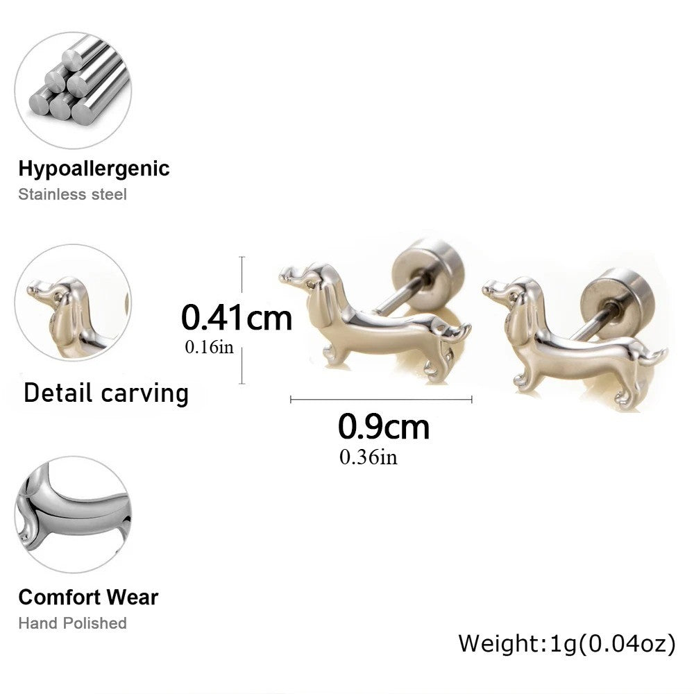 18k Cute Dachshund Stud Earrings