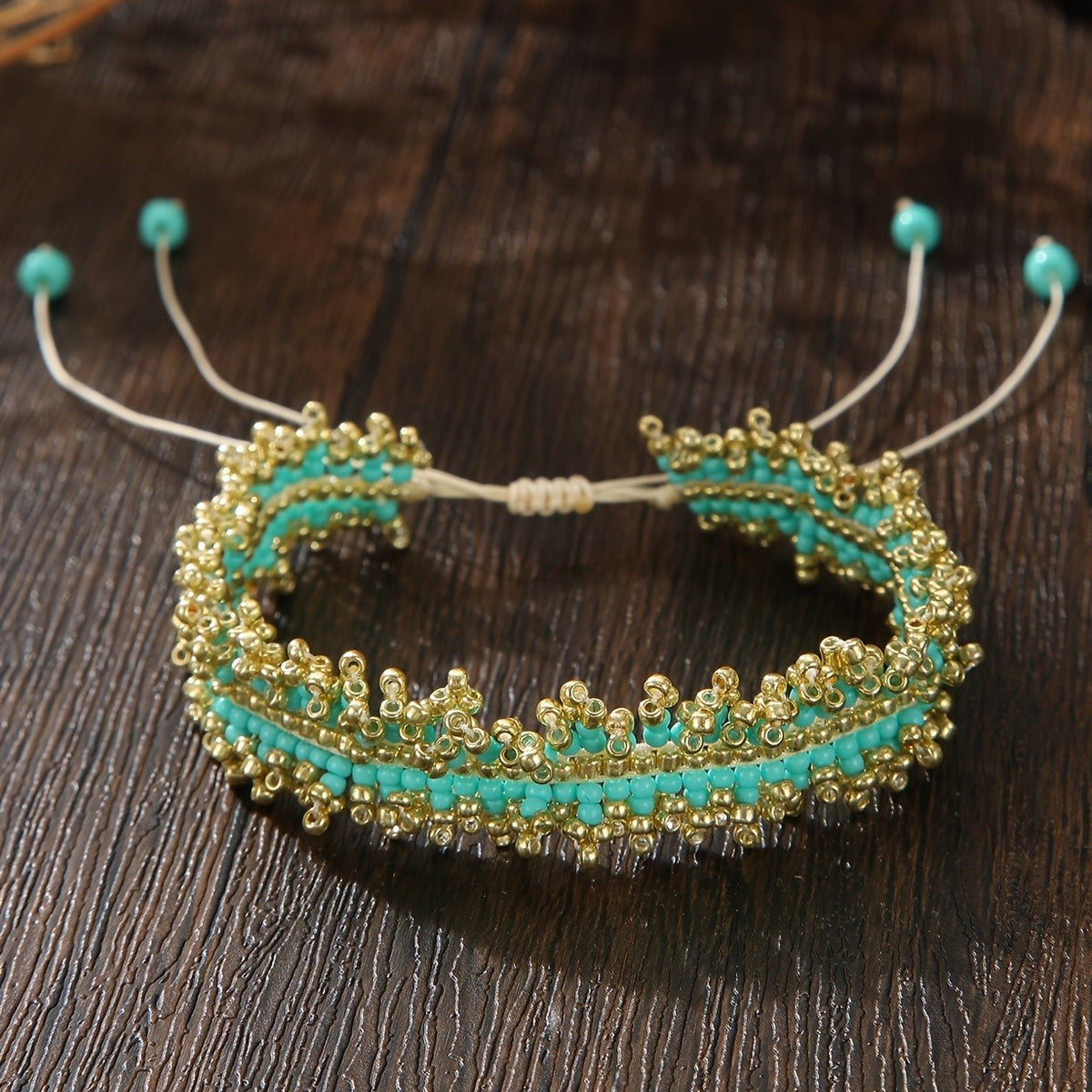 Boho Turquoise Lace-Edge Seed Bead Bracelet
