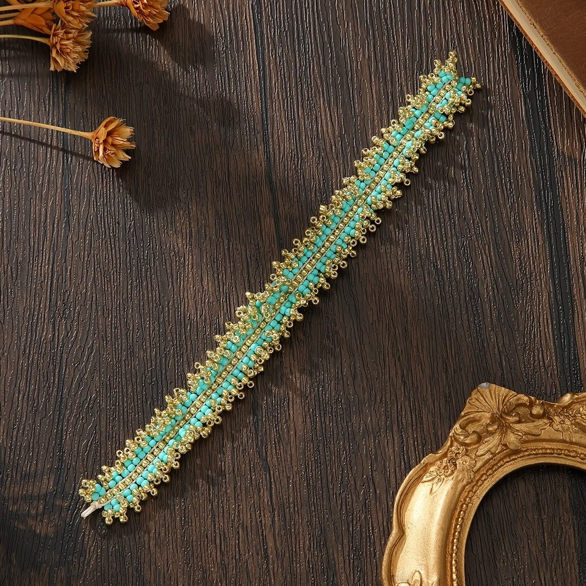 Boho Turquoise Lace-Edge Seed Bead Bracelet