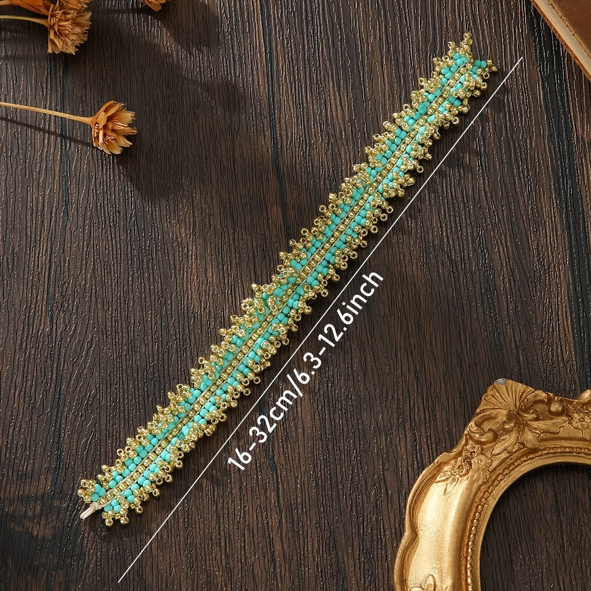Boho Turquoise Lace-Edge Seed Bead Bracelet