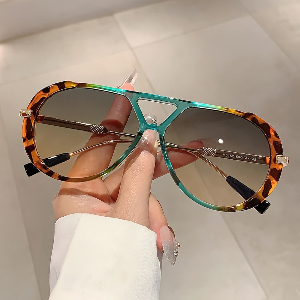 Retro Tortoise Double-Bridge Aviator Sunglasses