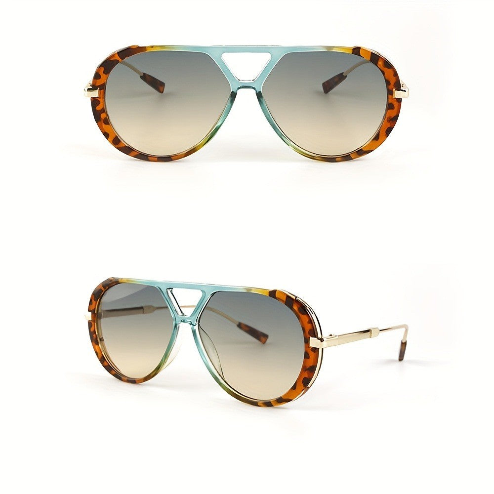 Retro Tortoise Double-Bridge Aviator Sunglasses