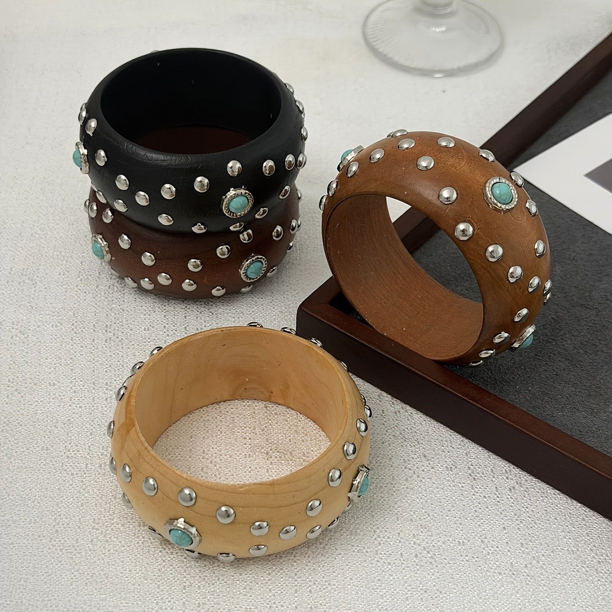 Boho Wood Turquoise Cuff Bracelet