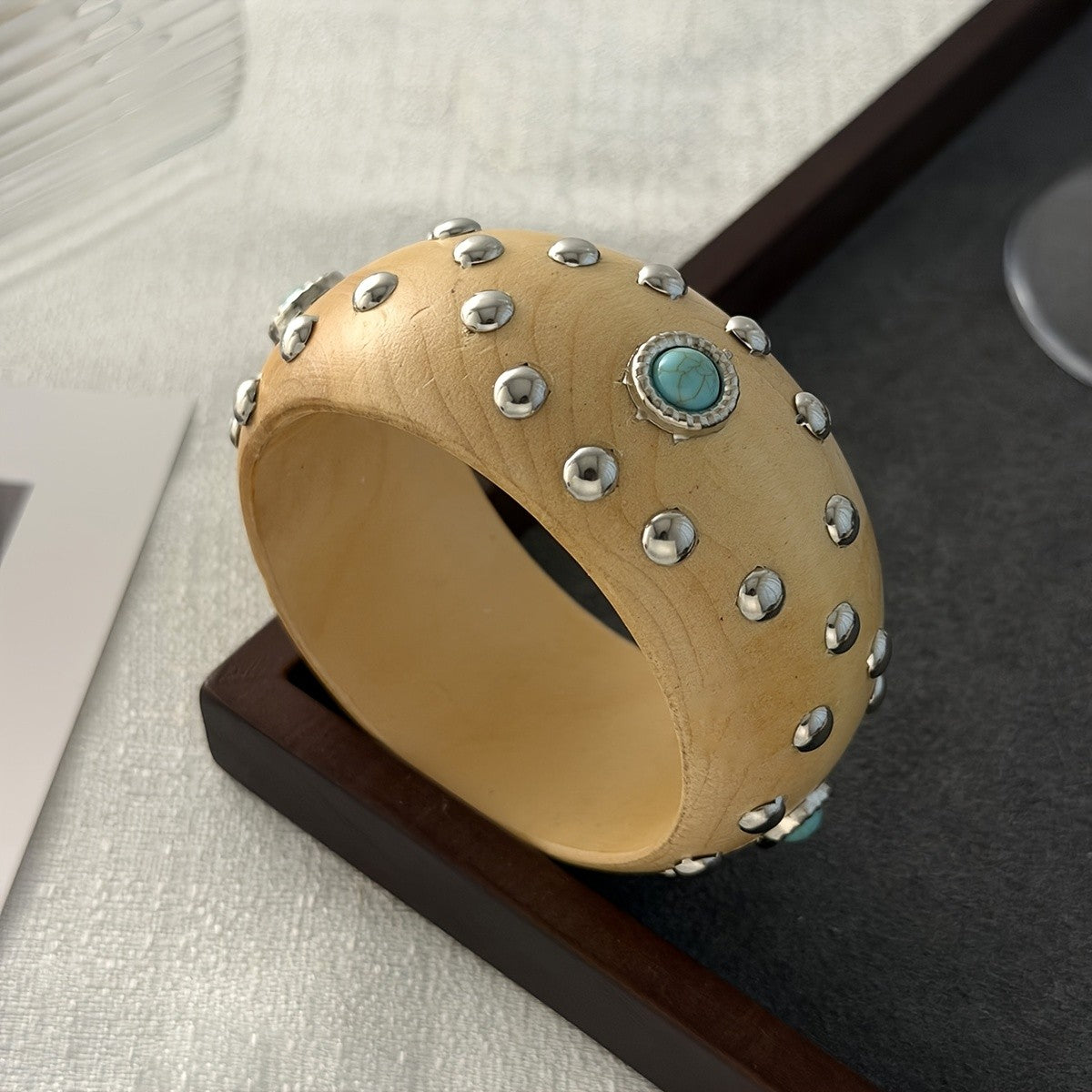 Boho Wood Turquoise Cuff Bracelet