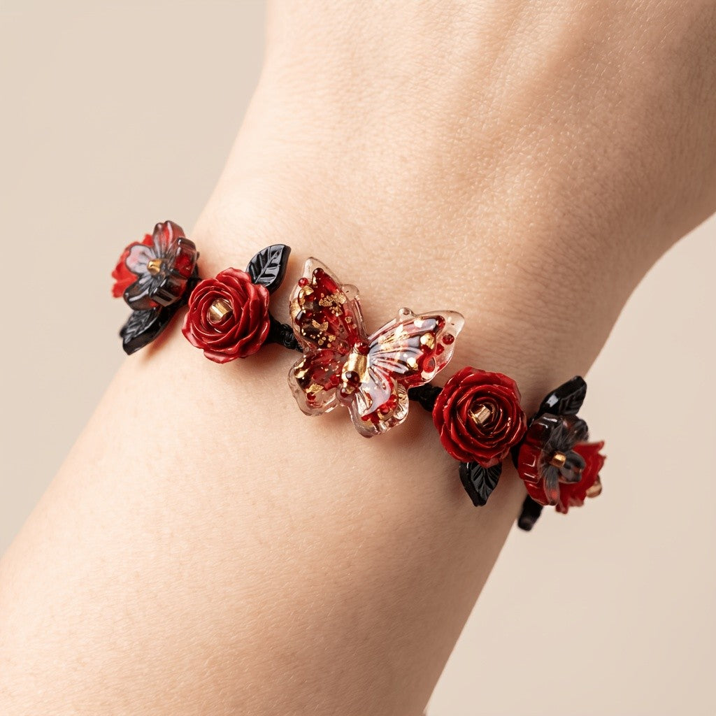 Romantic Red Rose Butterfly Bracelet