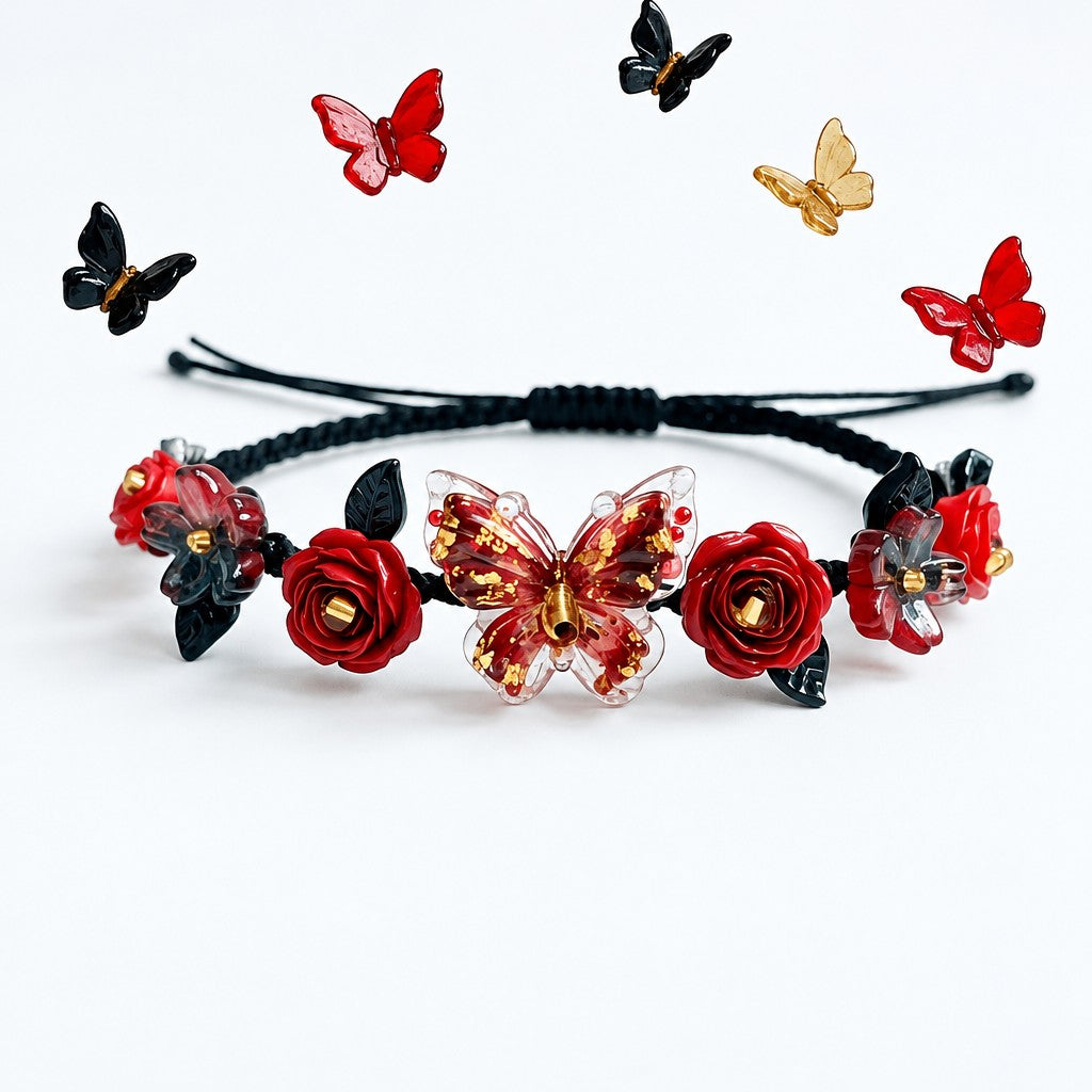 Romantic Red Rose Butterfly Bracelet
