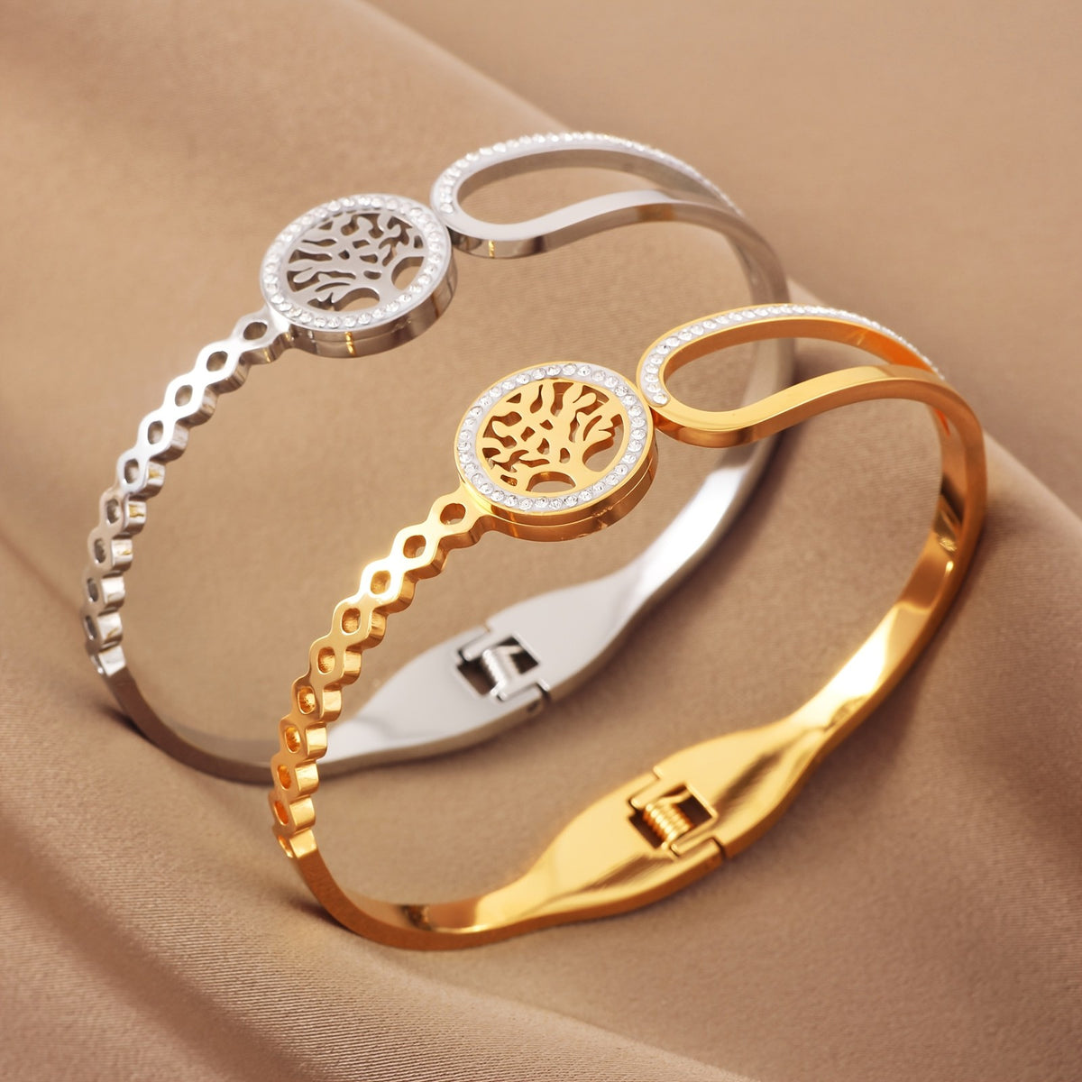 18k Elegant Tree of Life Cuff Bracelet