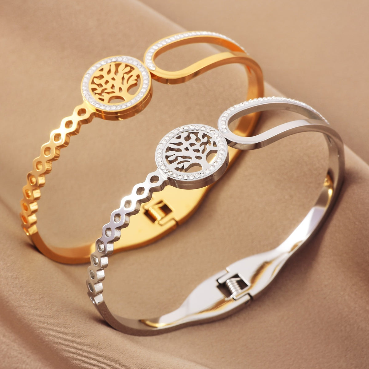 18k Elegant Tree of Life Cuff Bracelet
