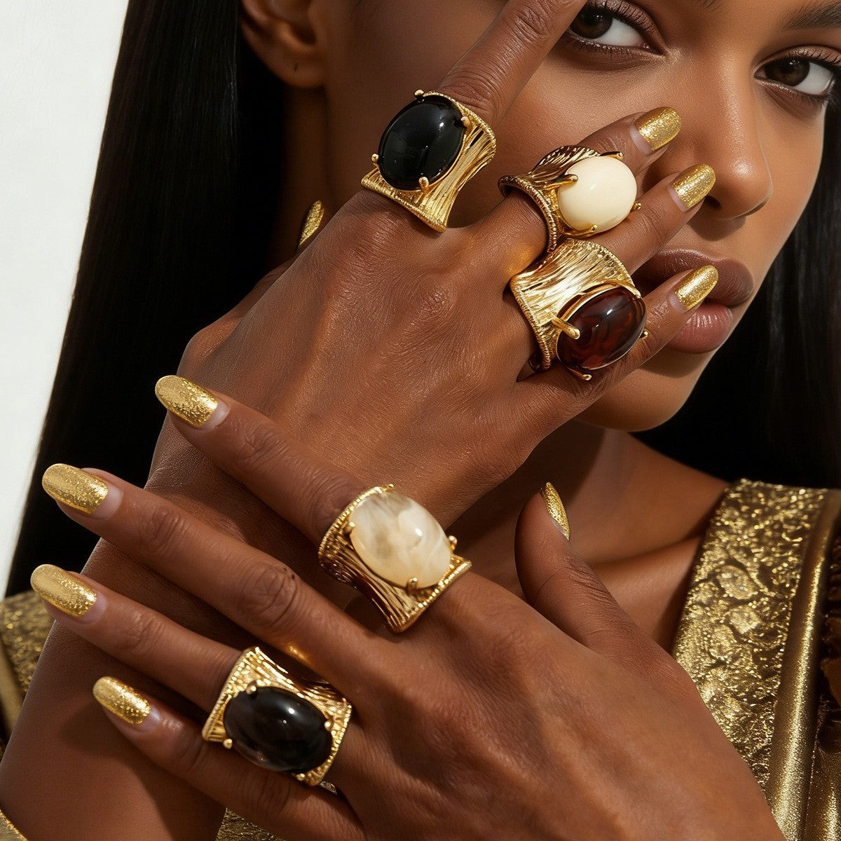 Vintage Textured Resin Wide Band Ring