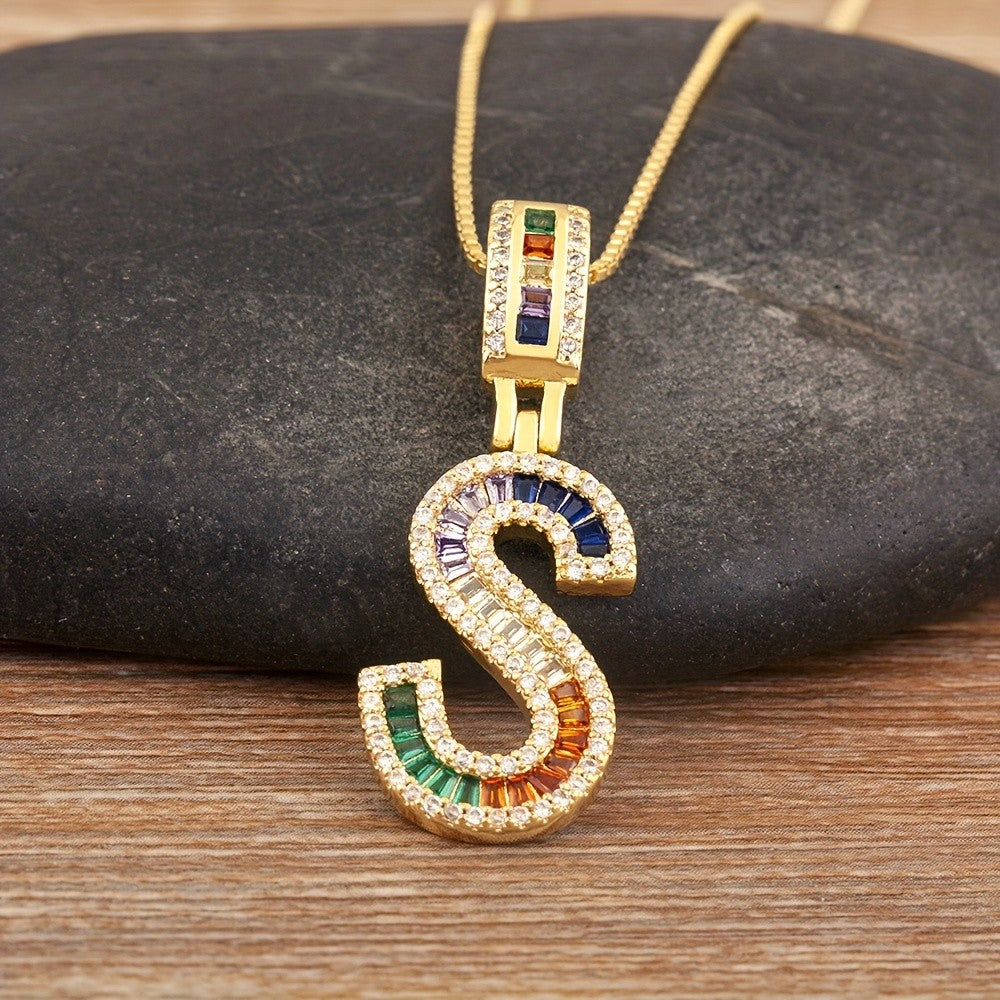 Classy Rainbow Initial Letter Necklace