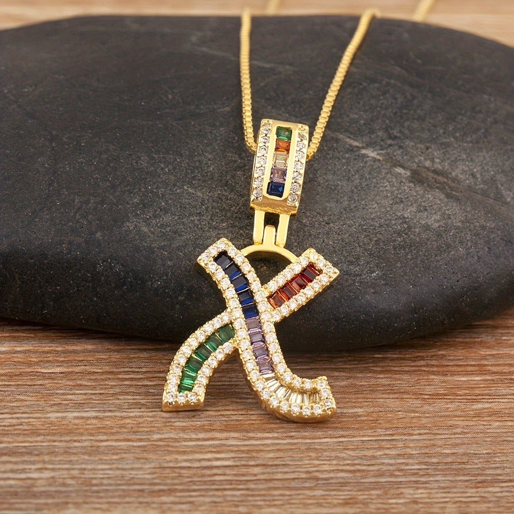 Classy Rainbow Initial Letter Necklace