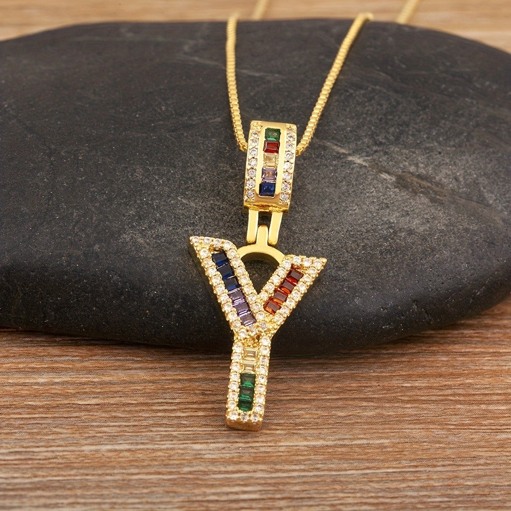 Classy Rainbow Initial Letter Necklace