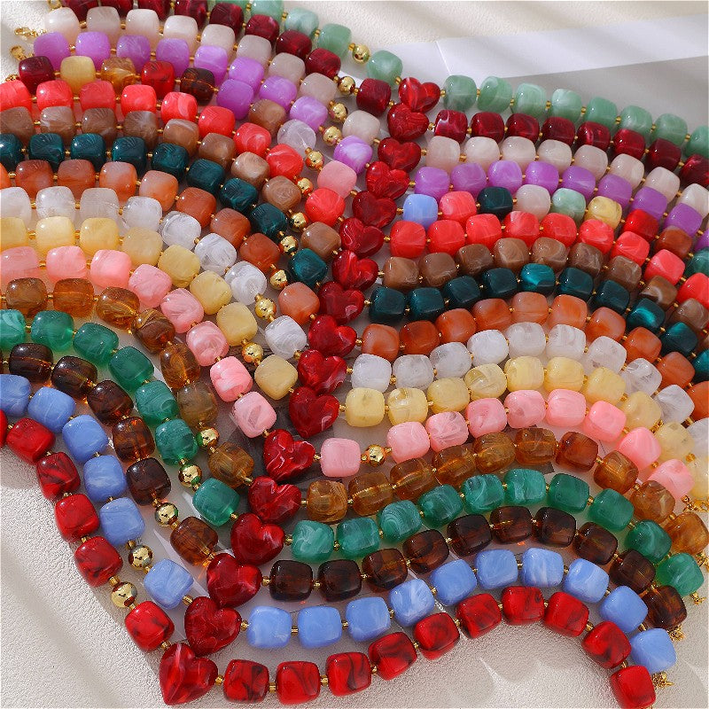 18k Boho Resin Heart Beaded Necklace