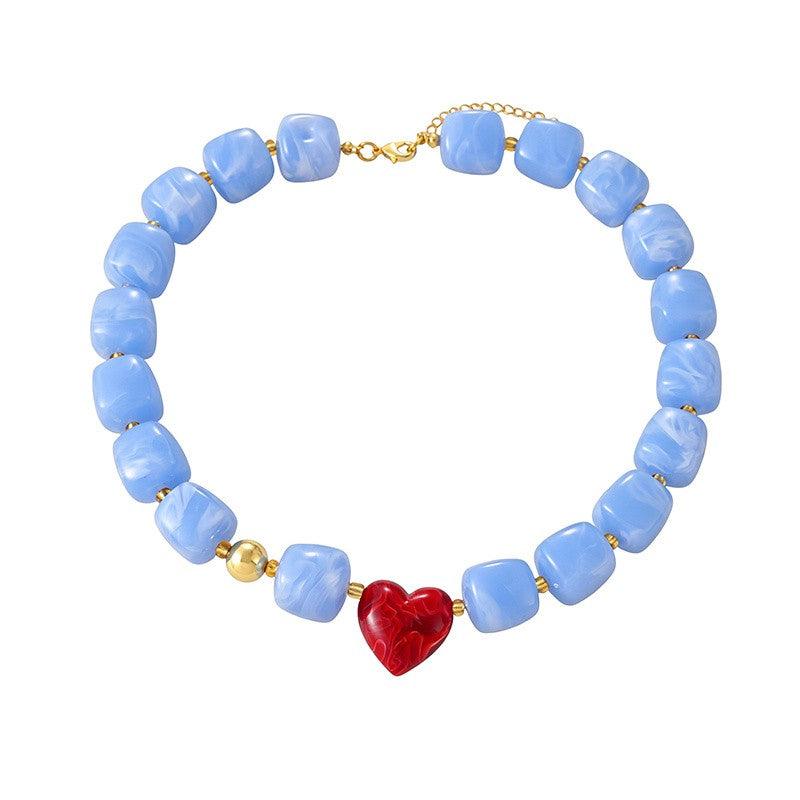 18k Boho Resin Heart Beaded Necklace