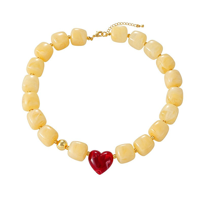 18k Boho Resin Heart Beaded Necklace