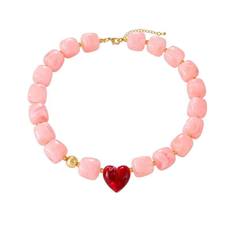 18k Boho Resin Heart Beaded Necklace