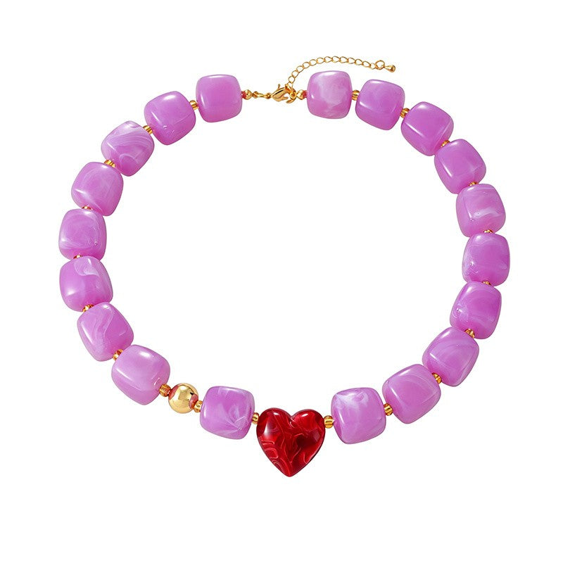 18k Boho Resin Heart Beaded Necklace