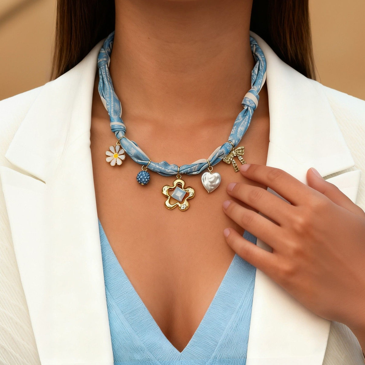 Boho Blue Scarf Charm Necklace