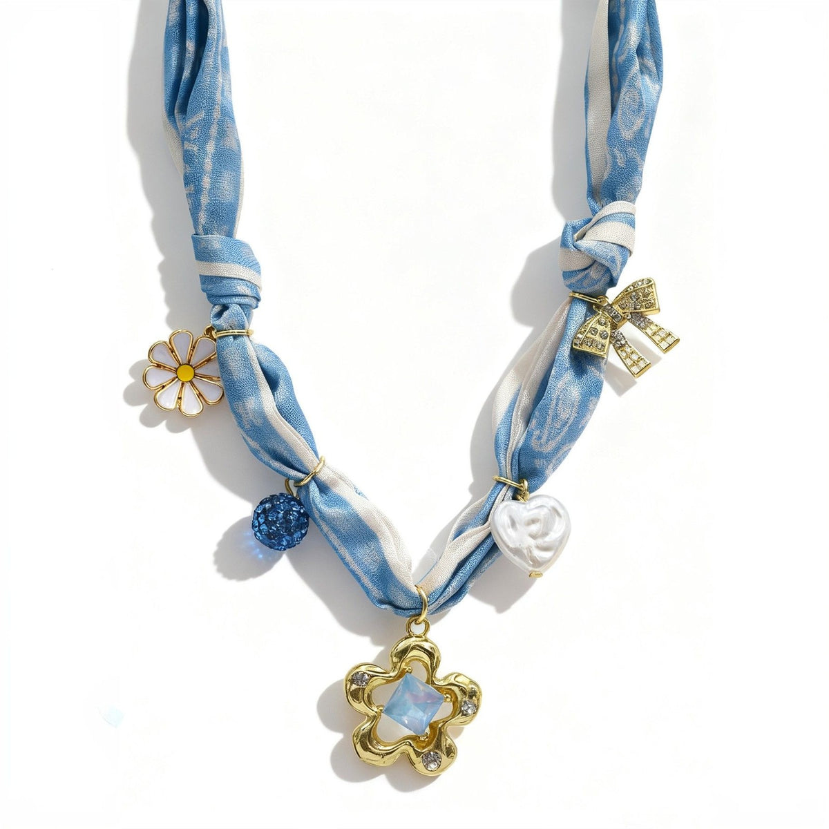 Boho Blue Scarf Charm Necklace