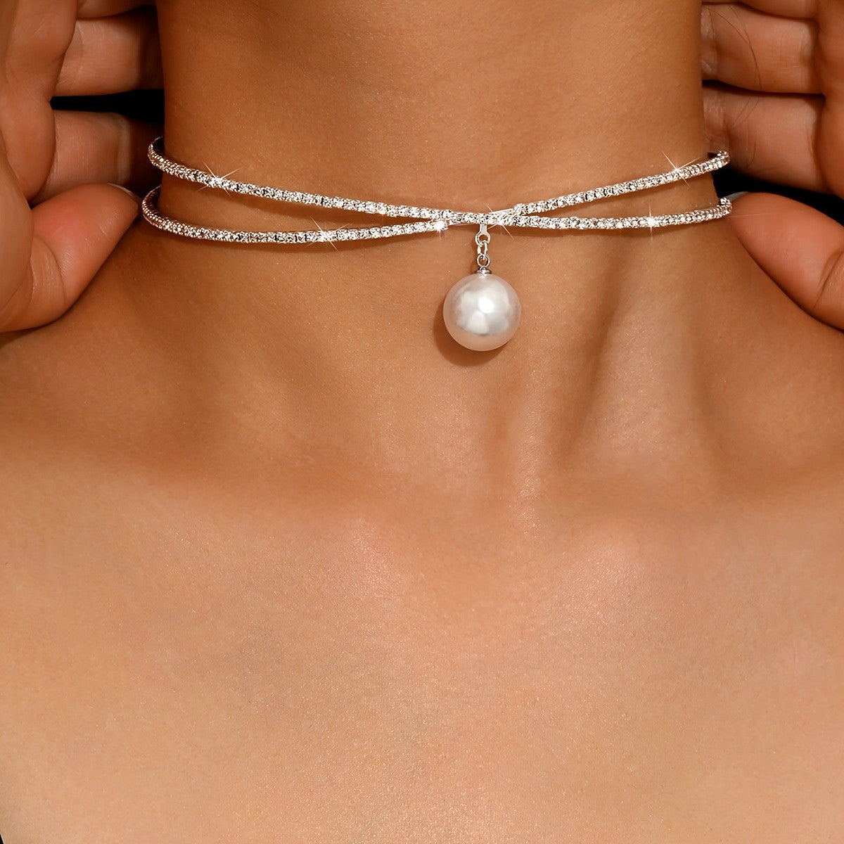 Dainty Double Row Pearl Choker Necklace