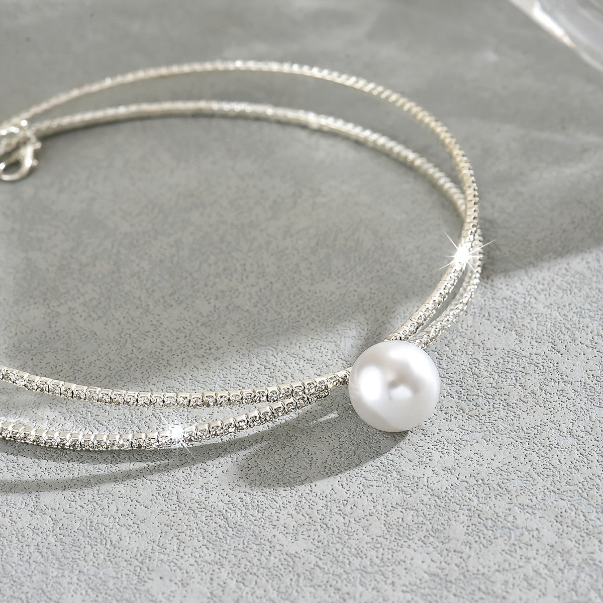Dainty Double Row Pearl Choker Necklace