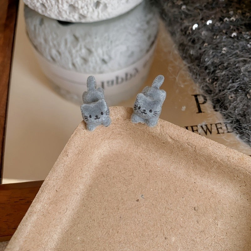 Dainty Fluffy Gray Cat Earrings