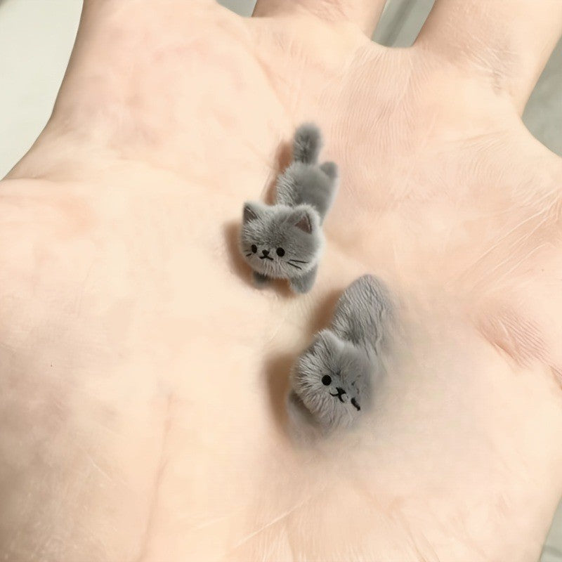 Dainty Fluffy Gray Cat Earrings