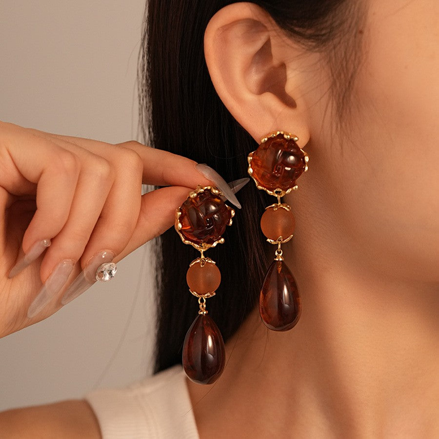 Elegant Vintage Amber Floral Drop Earrings