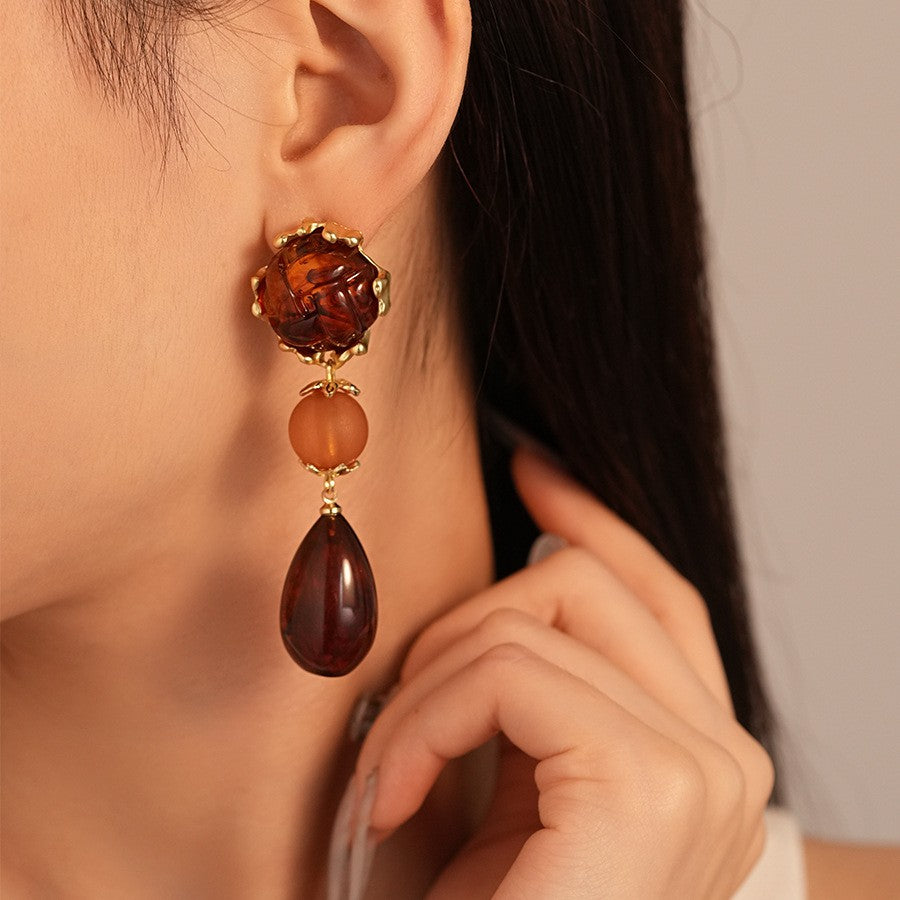 Elegant Vintage Amber Floral Drop Earrings