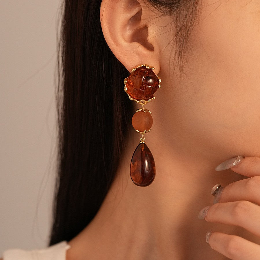 Elegant Vintage Amber Floral Drop Earrings