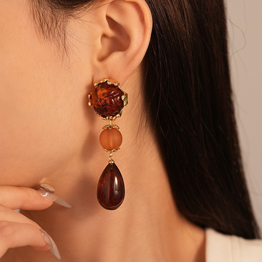 Elegant Vintage Amber Floral Drop Earrings