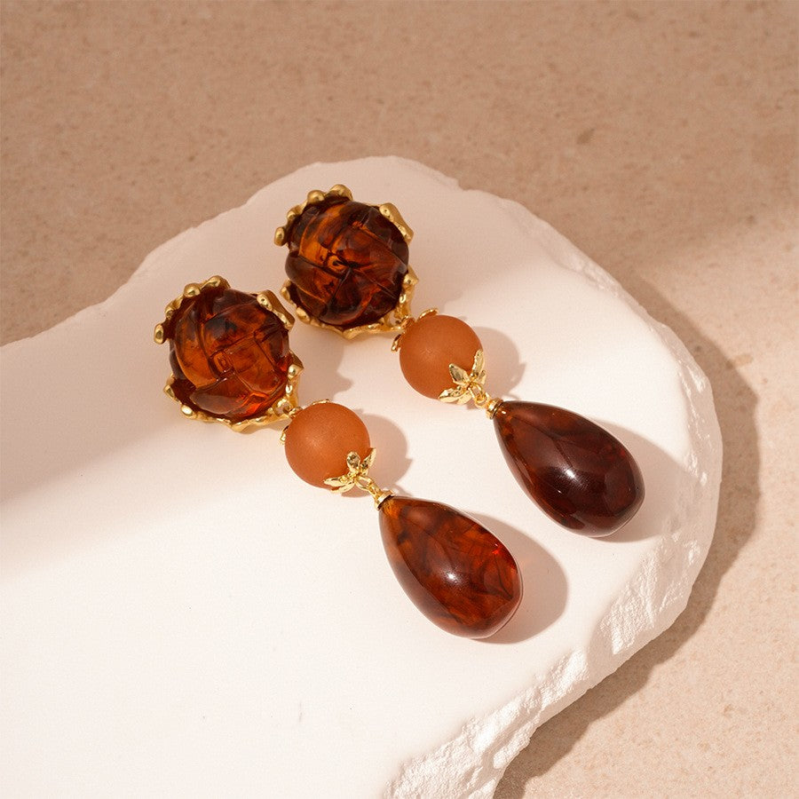 Elegant Vintage Amber Floral Drop Earrings
