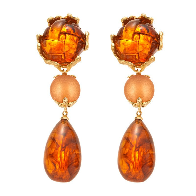 Elegant Vintage Amber Floral Drop Earrings