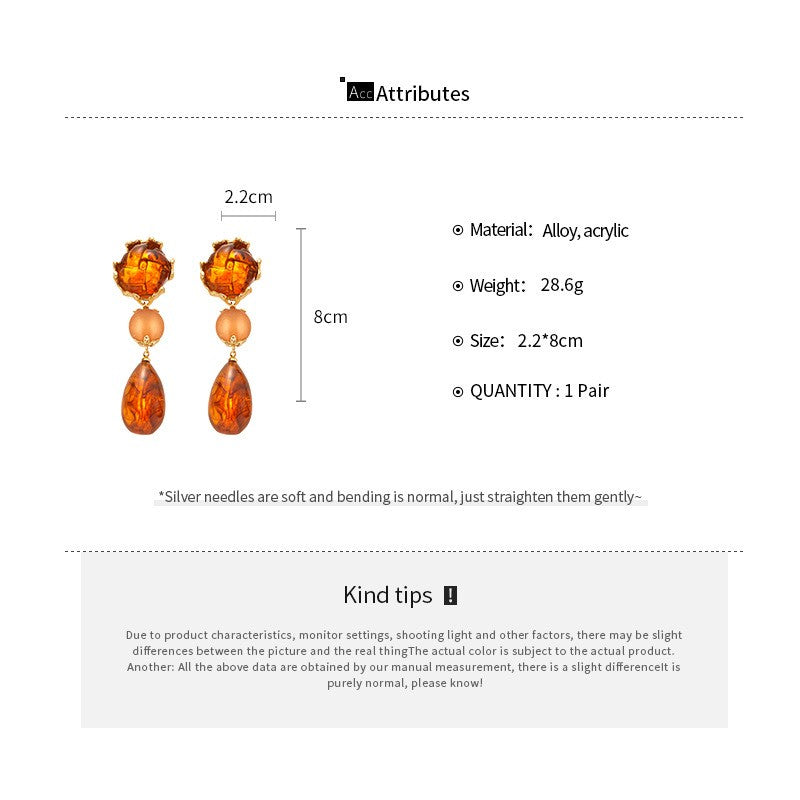 Elegant Vintage Amber Floral Drop Earrings