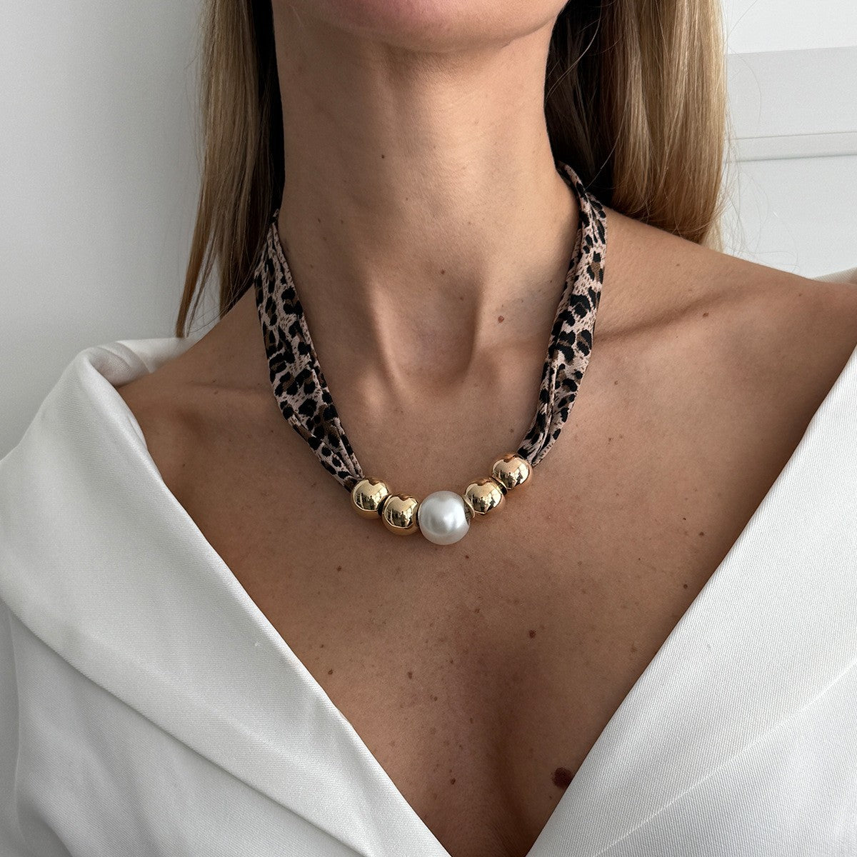 Boho Star Print Scarf Pearl Necklace