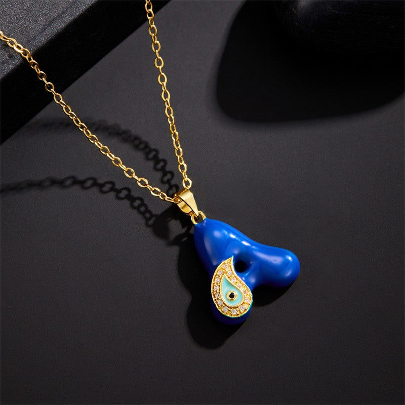 14k Boho Blue Initial Evil Eye Necklace