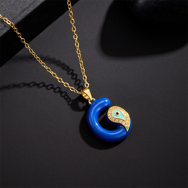 14k Boho Blue Initial Evil Eye Necklace