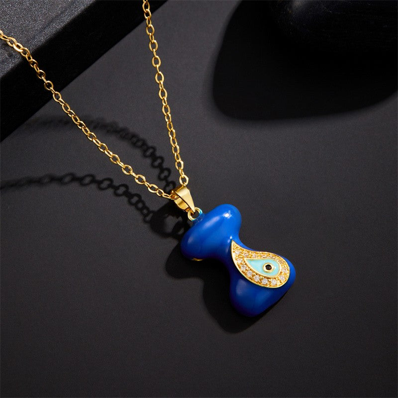 14k Boho Blue Initial Evil Eye Necklace