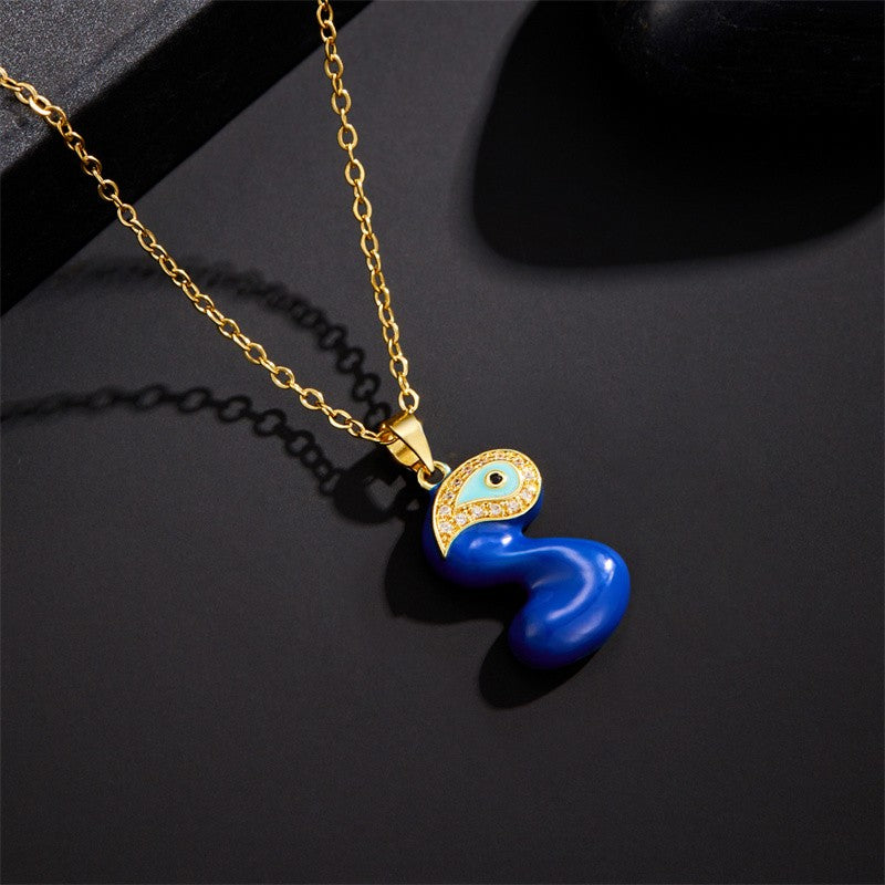 14k Boho Blue Initial Evil Eye Necklace