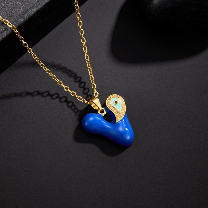 14k Boho Blue Initial Evil Eye Necklace