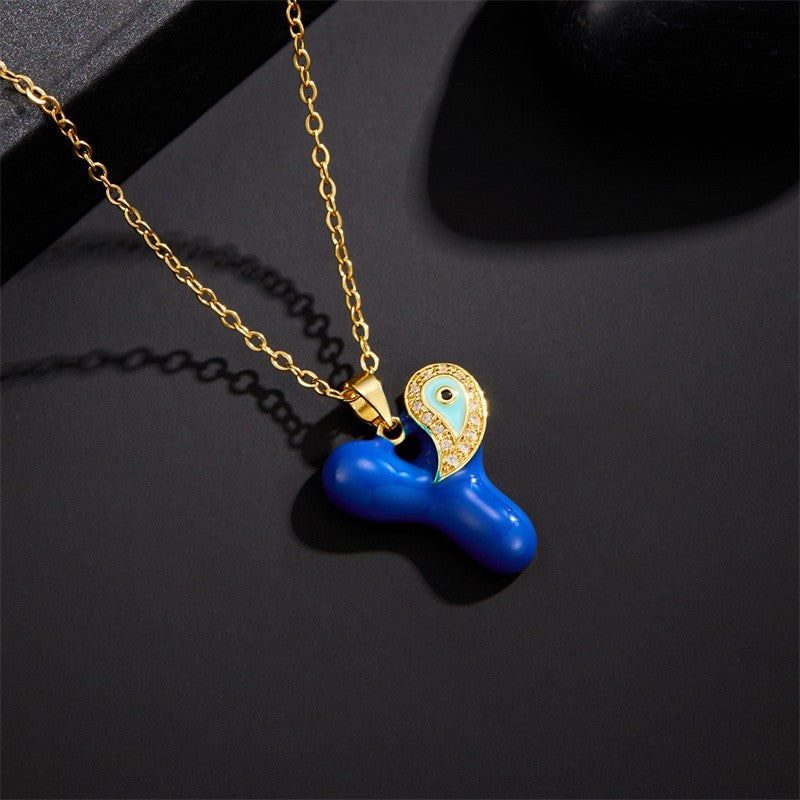 14k Boho Blue Initial Evil Eye Necklace