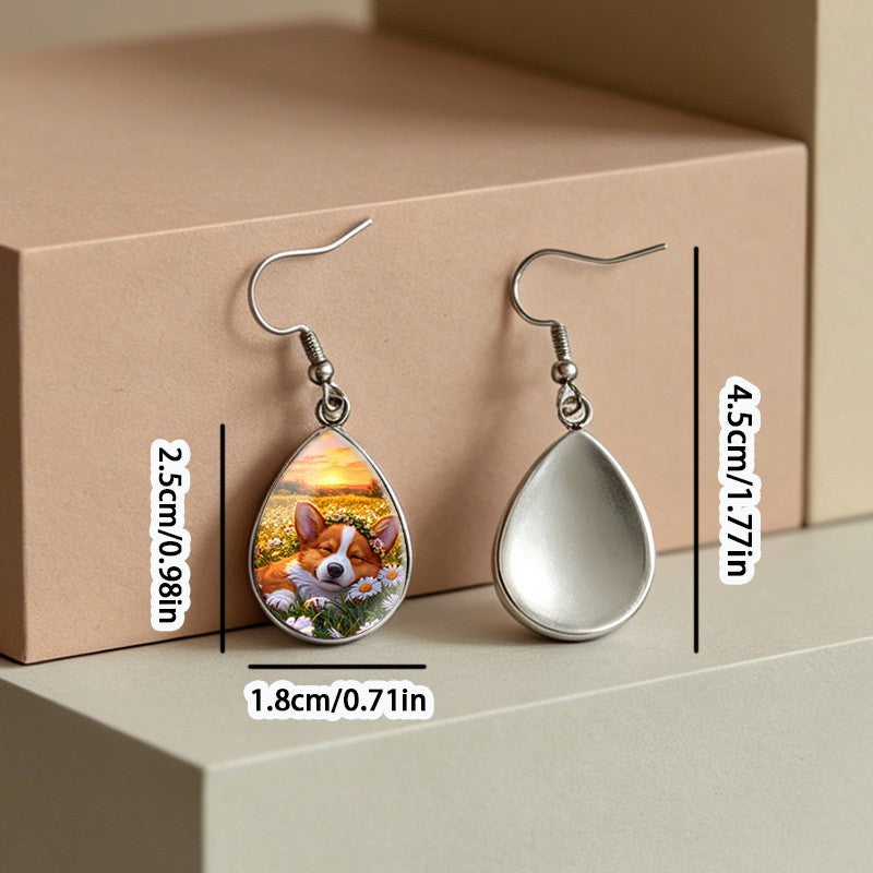 Romantic Corgi Daisy Drop Earrings