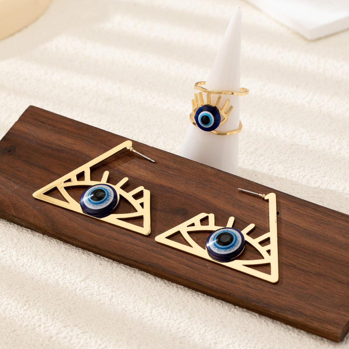 Classy Geometric Evil Eye Earring & Ring Set