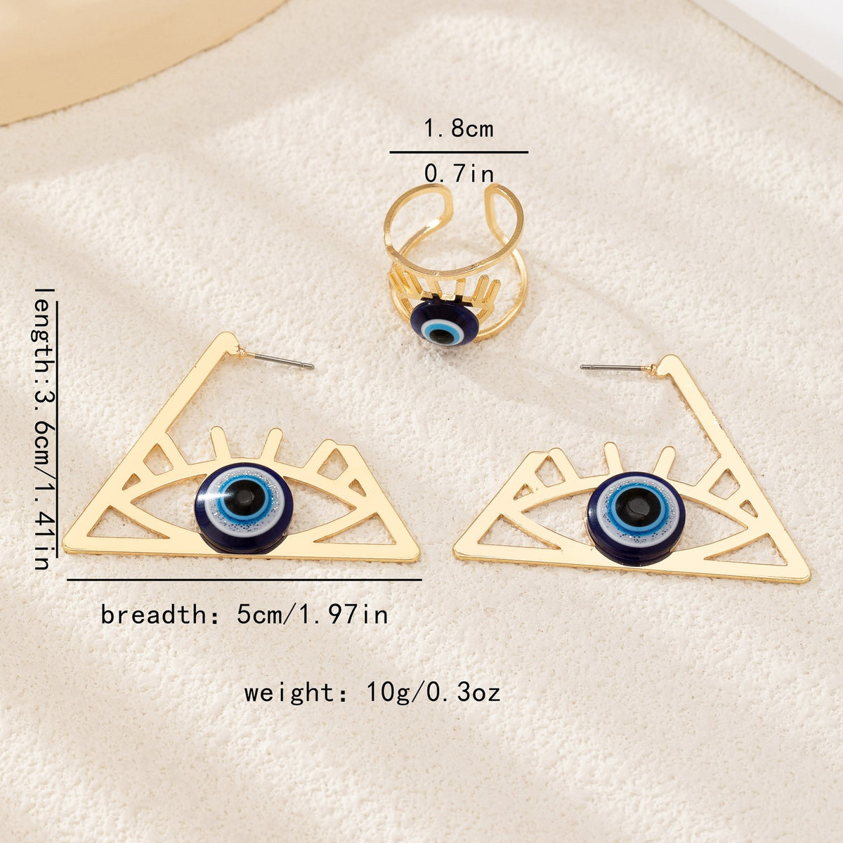 Classy Geometric Evil Eye Earring & Ring Set