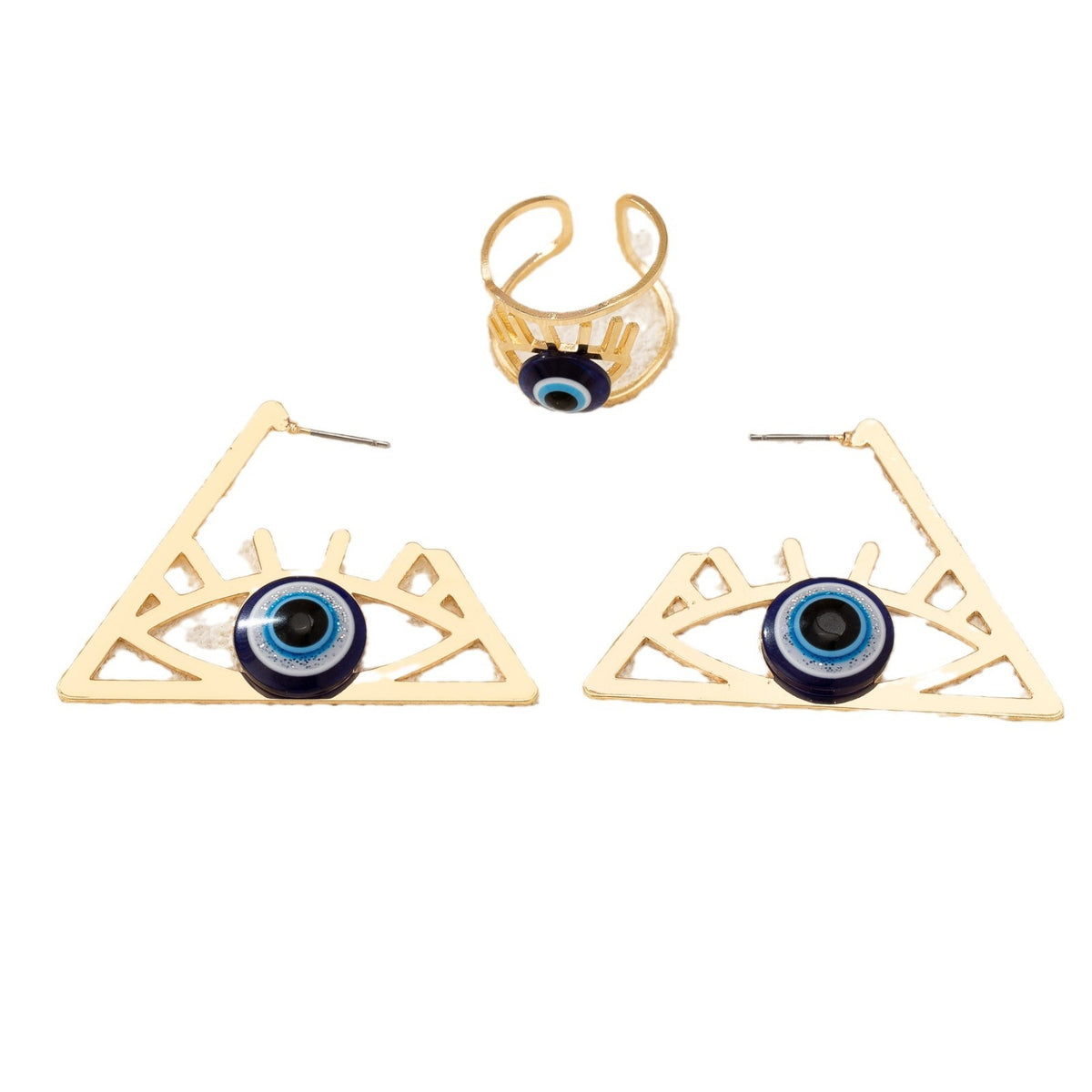 Classy Geometric Evil Eye Earring & Ring Set