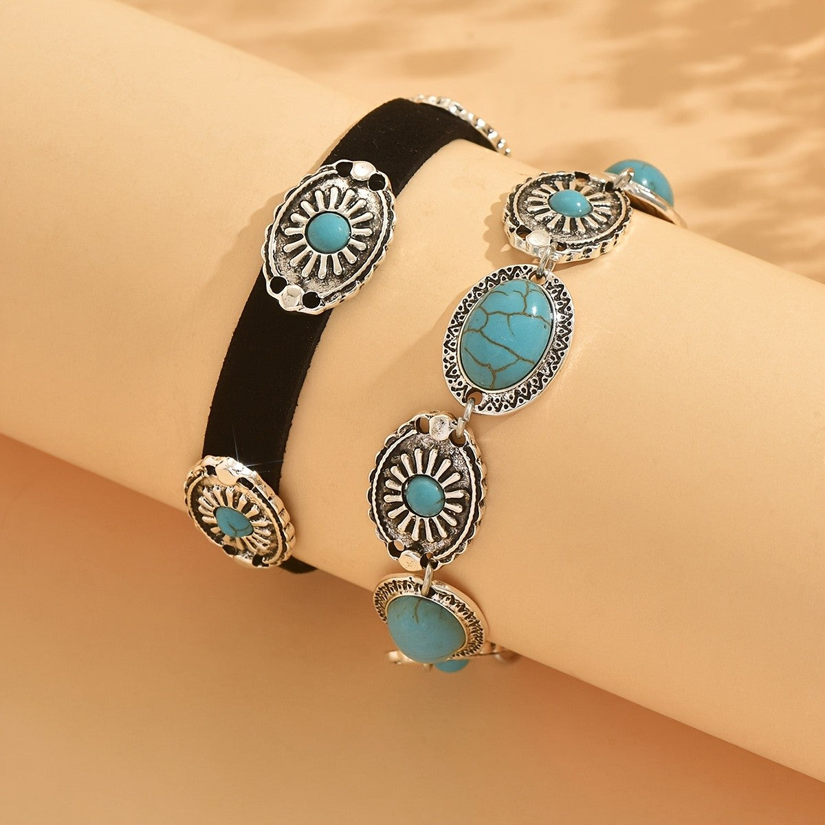 Boho Turquoise Concho Suede Bracelet Set