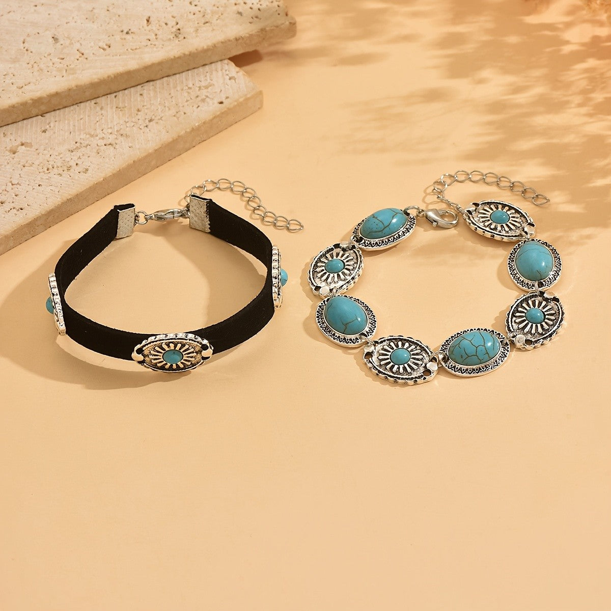 Boho Turquoise Concho Suede Bracelet Set