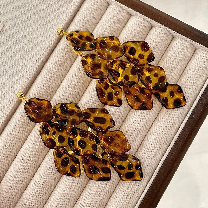 Bold Leopard Print Layered Drop Earrings